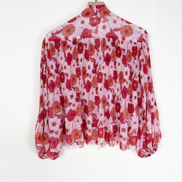 Rare Aritzia Wilfred Barbara Blouse Pleated Chiffon Balloon Sleeve Pussy Bow Top - Picture 7 of 9
